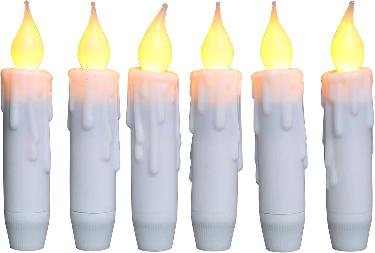 Flickering Taper Kaarsen LED Druppel Vlamloze Kaarsen, Batterij Werkt met Timer, Wit, 4,75 Inch, Set van 6