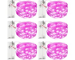 Litogo Lichtsnoer op batterijen, timer, 3 m, 30 leds, voor binnen, waterdicht, koperdraad, lichtketting, werkt op batterijen (AA batterij) voor feest, Kerstmis, bruiloft, decoratie, roze, 6 stuks