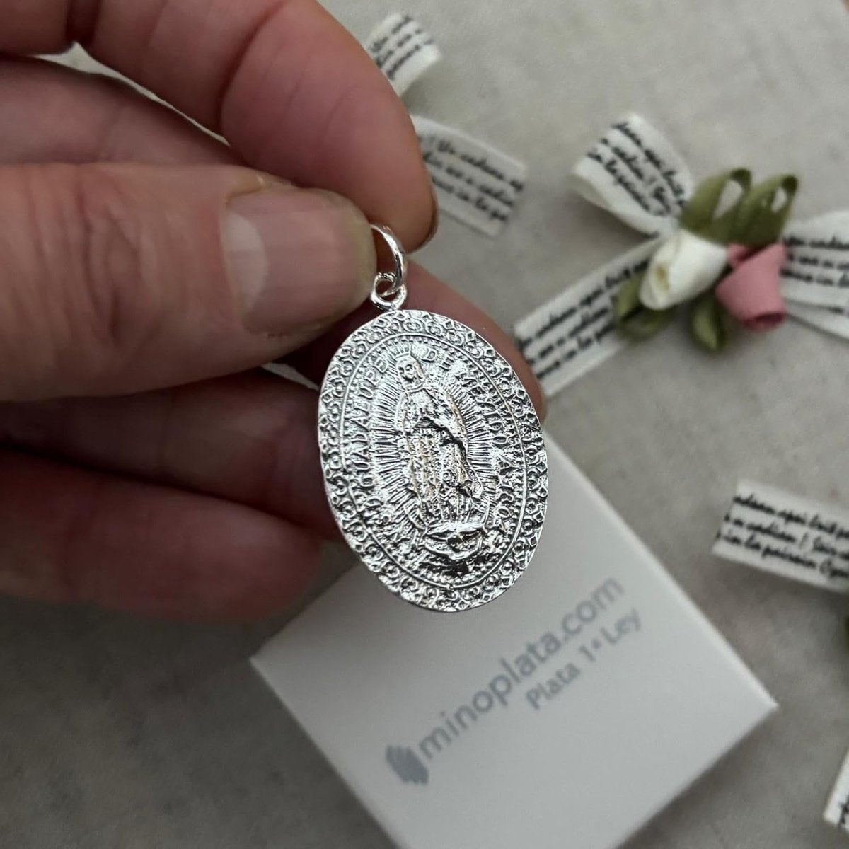 Medaille Maagd van Guadeloupe van antiek sterling zilver