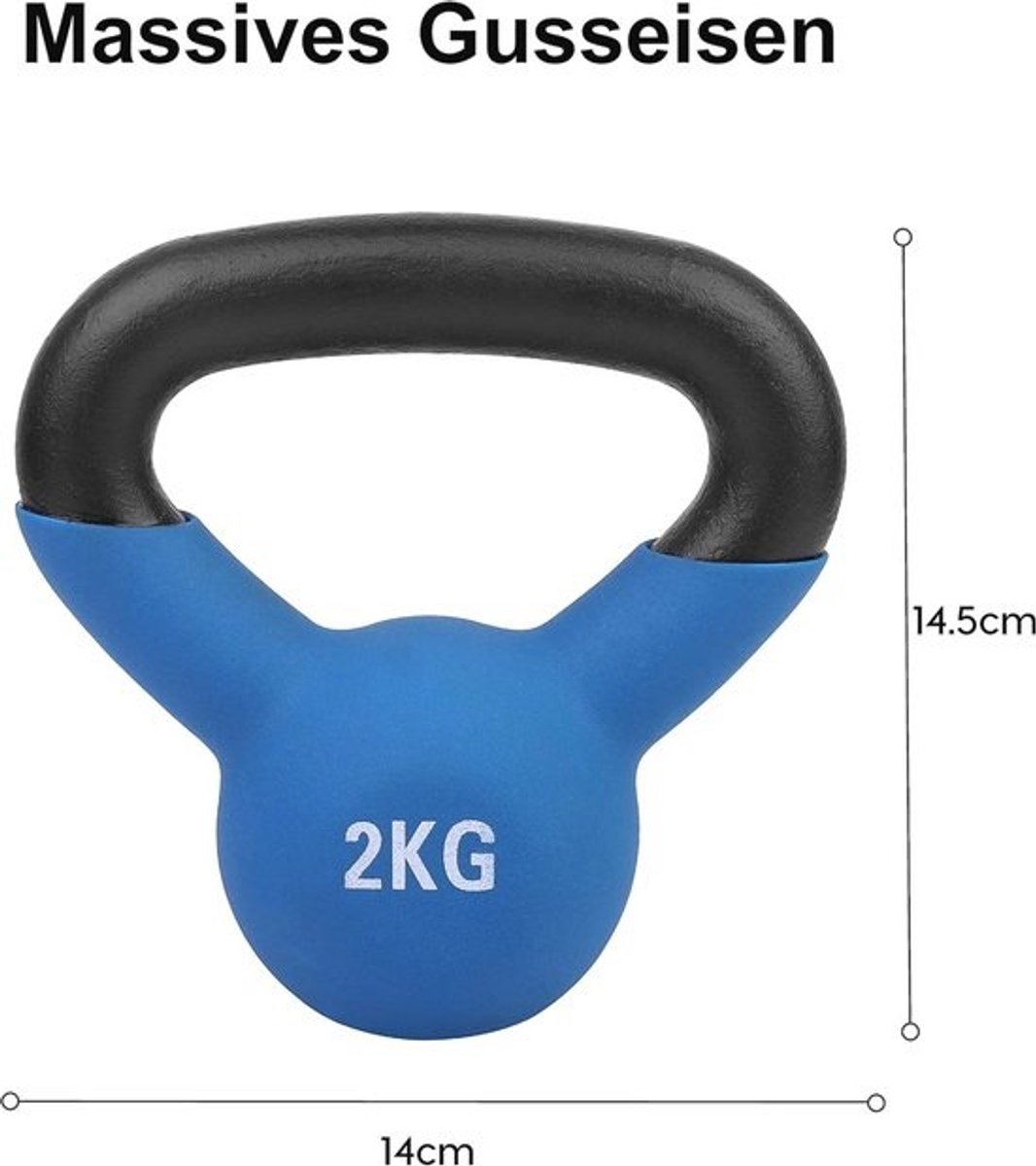 Kettlebell 2kg - Gietijzeren Halter met Neopreen Coating voor Krachttraining