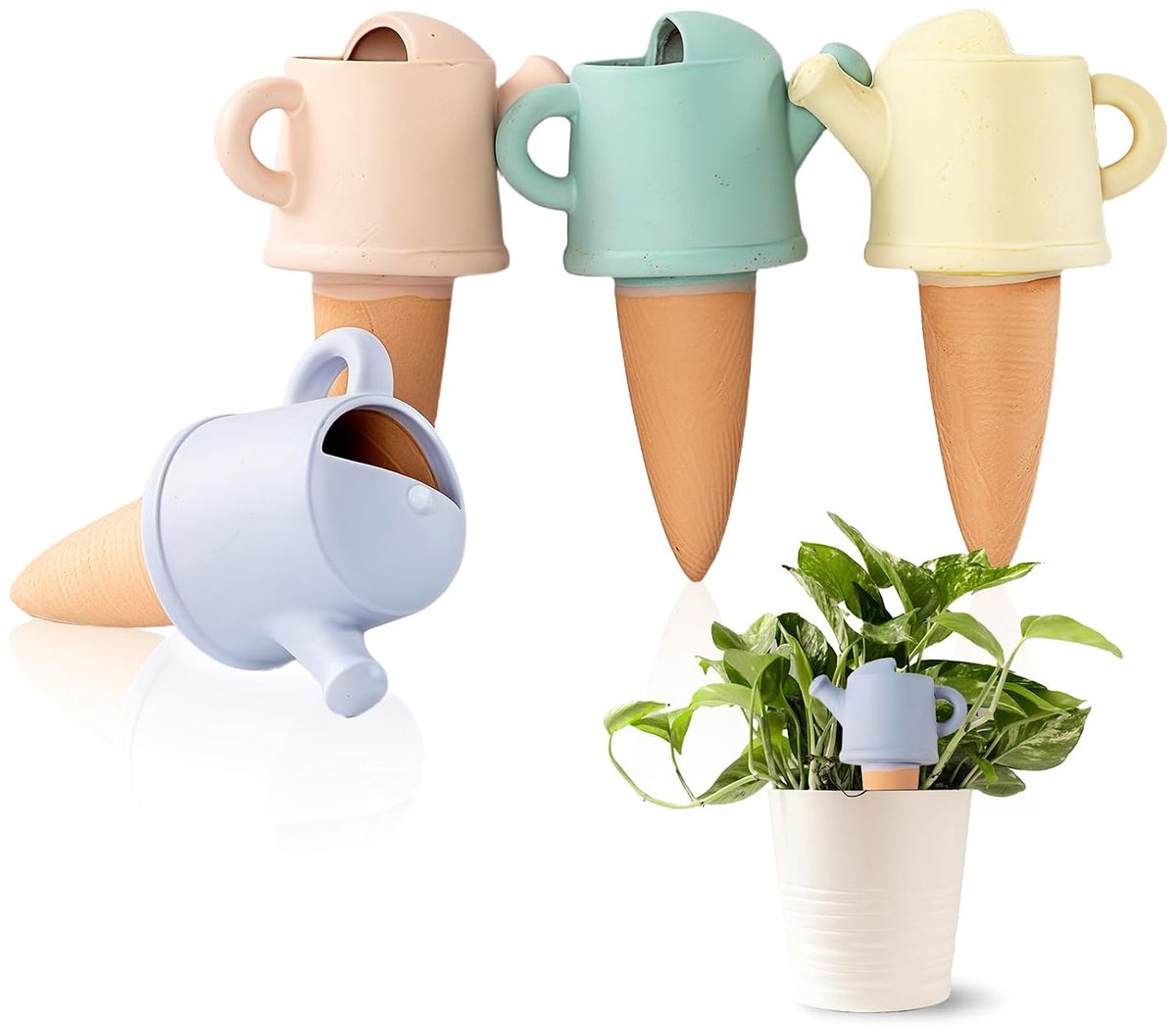 Set van 4 terracotta zelfwaterende plantenprikkers, automatische plantenbewateringsbollen voor potplanten, plantenbewateringsstokken voor binnen- en buitenplanten #113