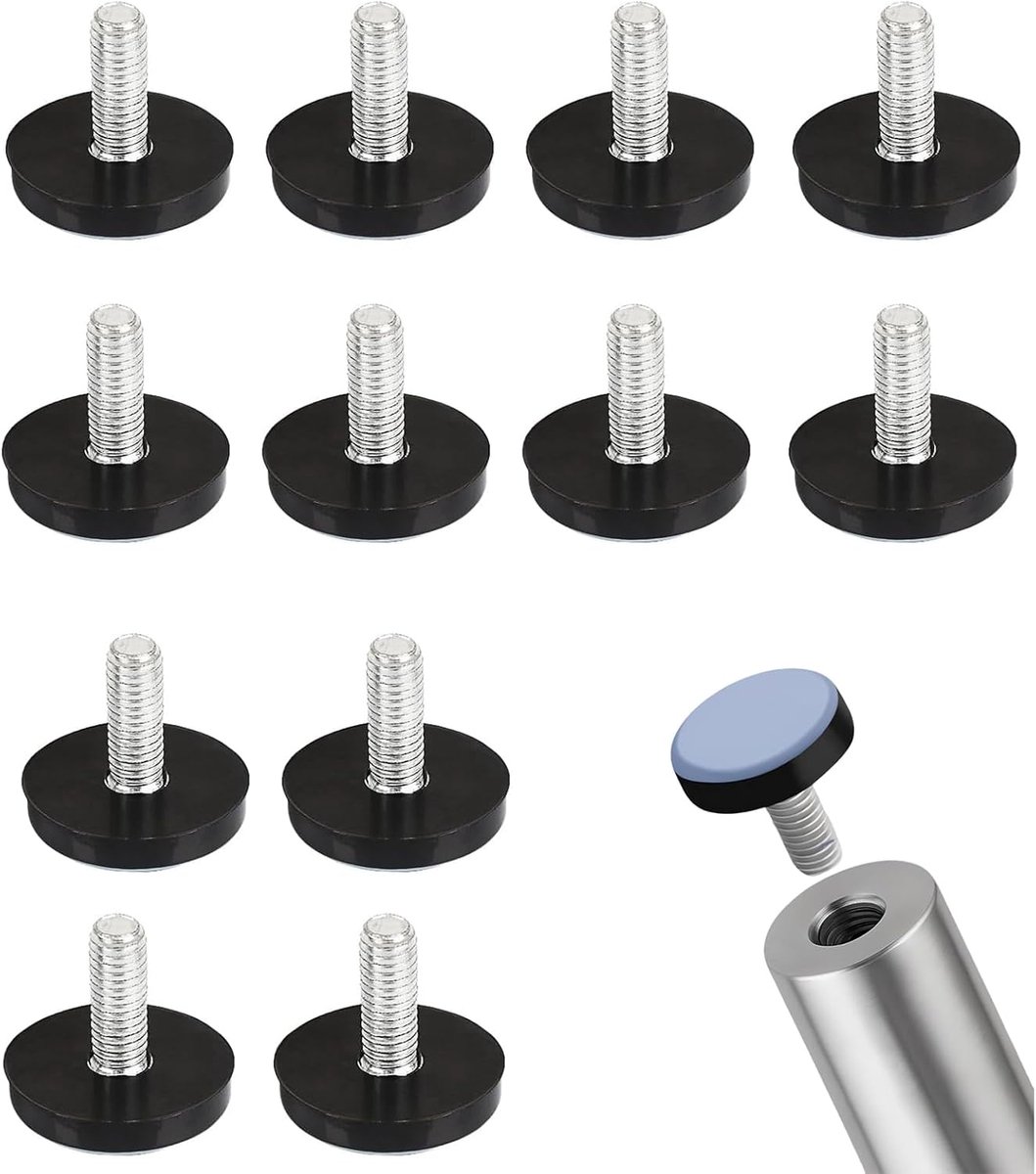12 stuks teflon glijders, schroefdraad M6, Ø 20 mm stelpoten, in hoogte verstelbare stoelglijders, meubelglijders voor meubelpoten, nivelleringspoten voor stoelen, tafels, kasten, krasbescherming voor