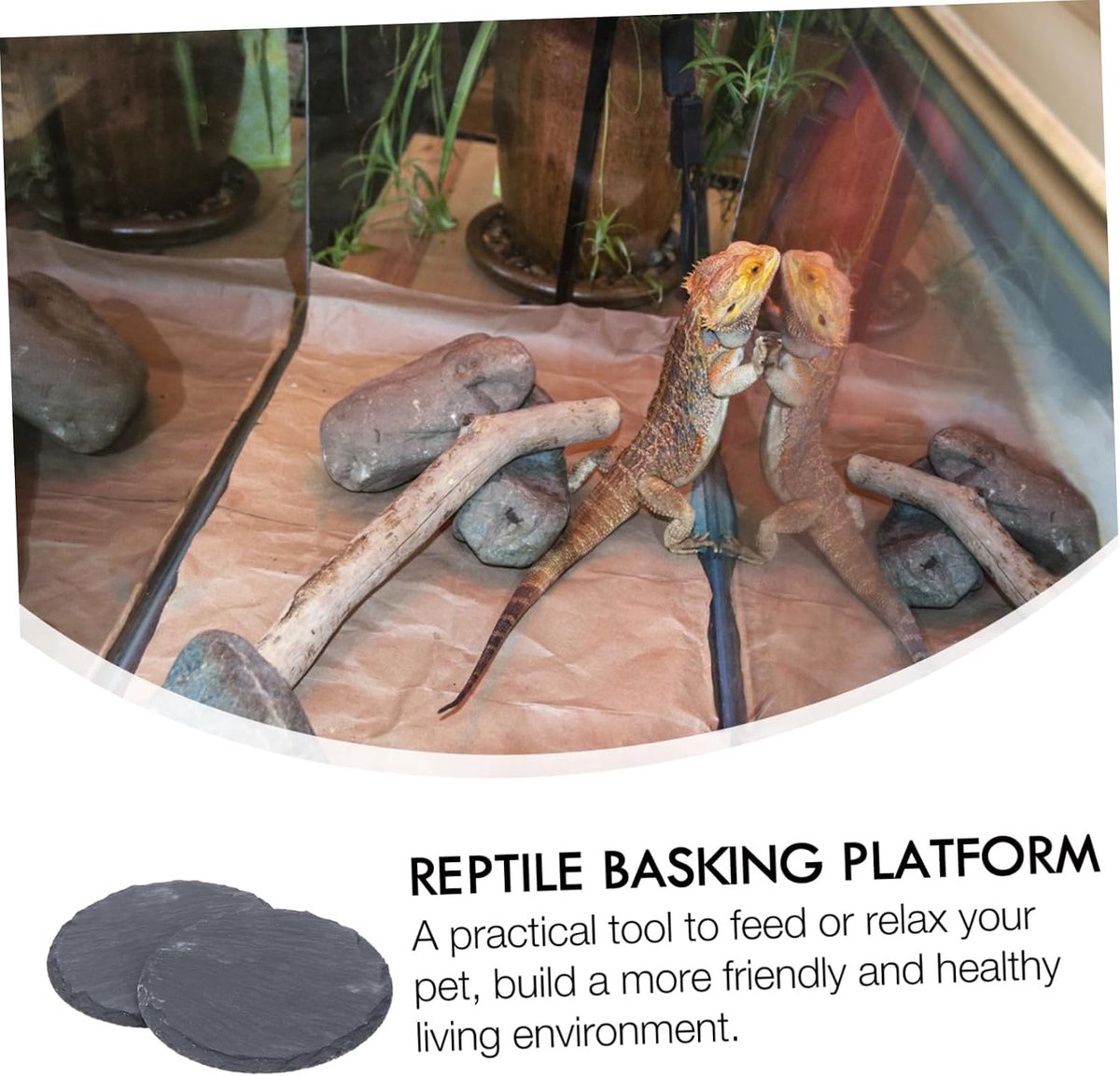 2 stuks stenen zonneplatform voor reptielen, hagedissen, schildpadden, natuursteen, platform, decoratie, huisdier, voeding, ontspanning, gerecht, schaal