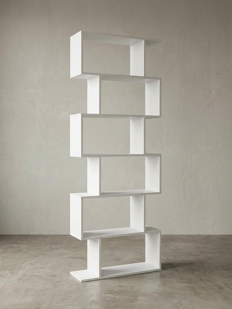 Boekenkast WL5.691 70 x 23,5 x 190,5 cm wit | staand rek met 6 vakken | kleine design commode | moderne archiefkast spaanplaat vrijstaand | open opbergrek