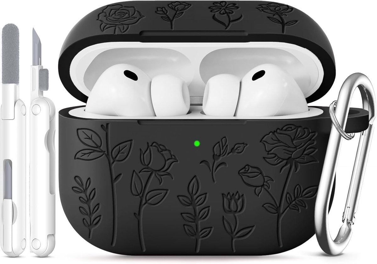 Bloemblaadjesprint voor AirPods Pro 3 Hoes, Black