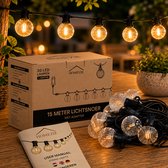 Homezie Lichtsnoer | 15 meter met 30 kunststof LED-lampen | IP65 Waterdicht | Dimbaar | Timer | Lampjesslinger | Tuinverlichting | Lichtsnoer buiten | Prikkabel