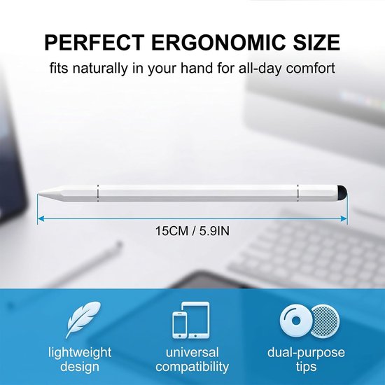 3 stuks tabletpen, 3-in-1 stylus voor tablet, universele stylus voor touchscreen, tablet met hoge gevoeligheid, precisie, voor tablets, wit — afbeelding 4