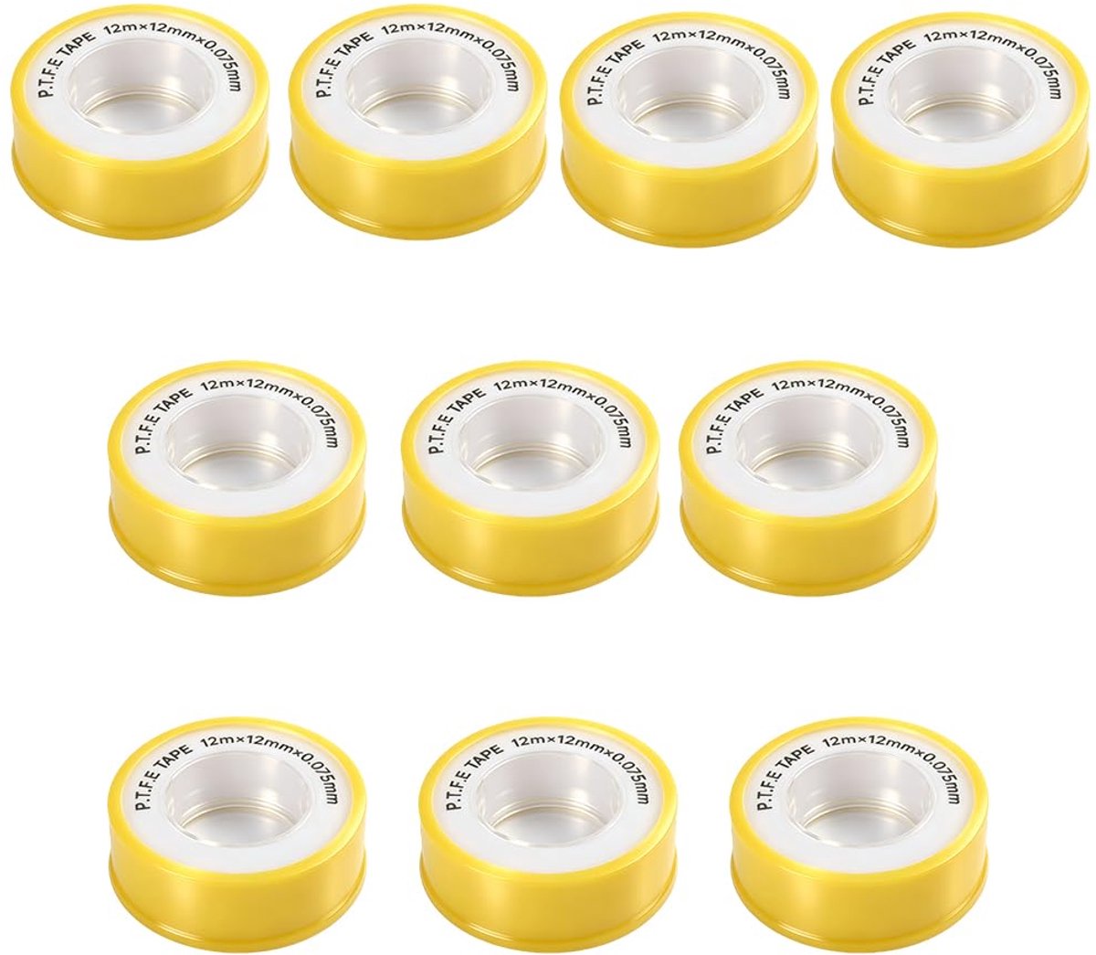 10 Stuks PTFE Teflonband, Schroefdraad Afdichtband 12MM X 12M, Teflonband Schroefdraad Afdichtband 12 Meter PTFE 12 MM Afdichtband, Afdichtband Voor Sanitair En Verwarmingsinstallaties, Gas En Water