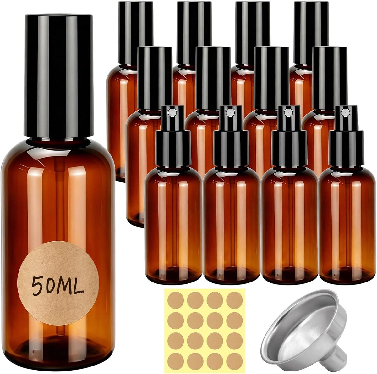 12 stuks 50ml Amber glazen spuitflessen klein met trechter