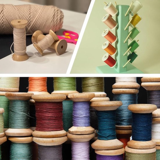 Spoelen om te knutselen, 5 cm (2 inch) lege houtdraadspoelen, onafgewerkte natuurlijke houtdraad klossen voor doe-het-zelf naaien lint borduurkoord touw sieraden maken — afbeelding 4