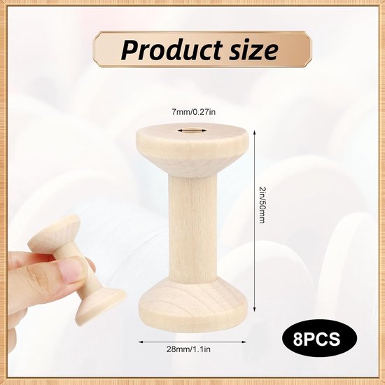 Spoelen om te knutselen, 5 cm (2 inch) lege houtdraadspoelen, onafgewerkte natuurlijke houtdraad klossen voor doe-het-zelf naaien lint borduurkoord touw sieraden maken — afbeelding 5