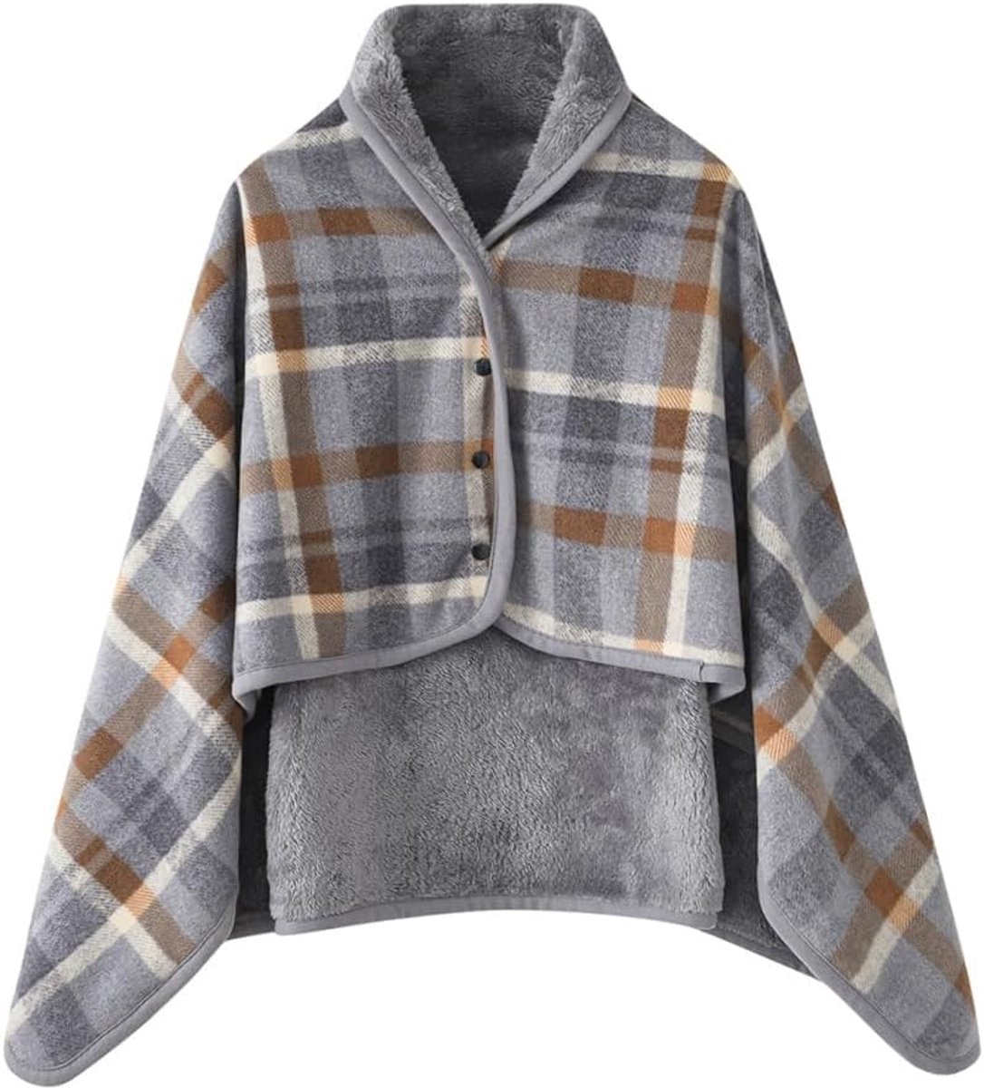 Sjaaldeken, winter warme fleece poncho cape pullover deken knopen gebreide jas thuis kantoor