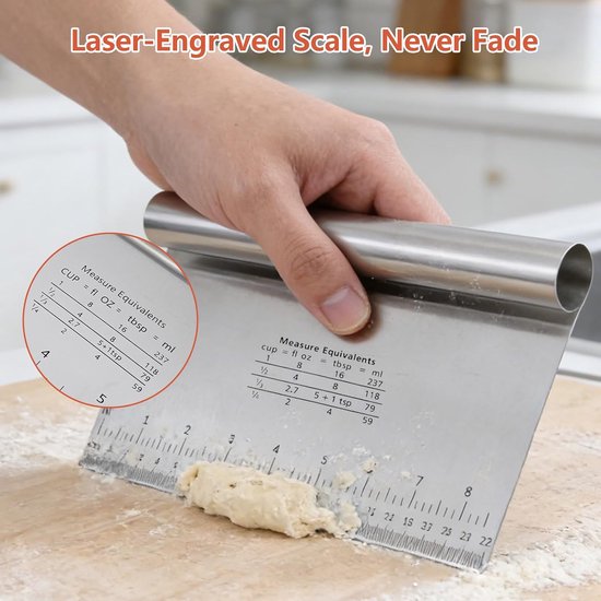 5 stuks roestvrijstalen deegsnijder, 15/20/22/25/30 cm deegspatel met meetschaal, deegsnijder keukenspatel anti-aanbak deegkaart voor cake, cake, cake, deegkoekjes — afbeelding 4