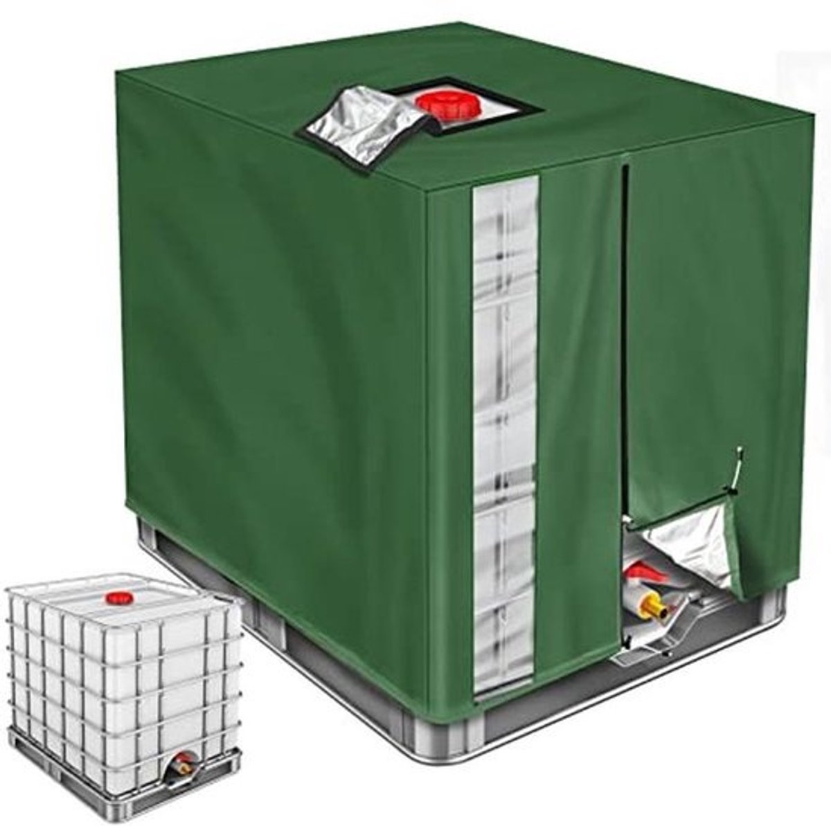 IBC Tankafdekking 1000 liter met Kijkvenster en Ritssluiting, UV-bestendig Dekzeil voor Regenwatertank