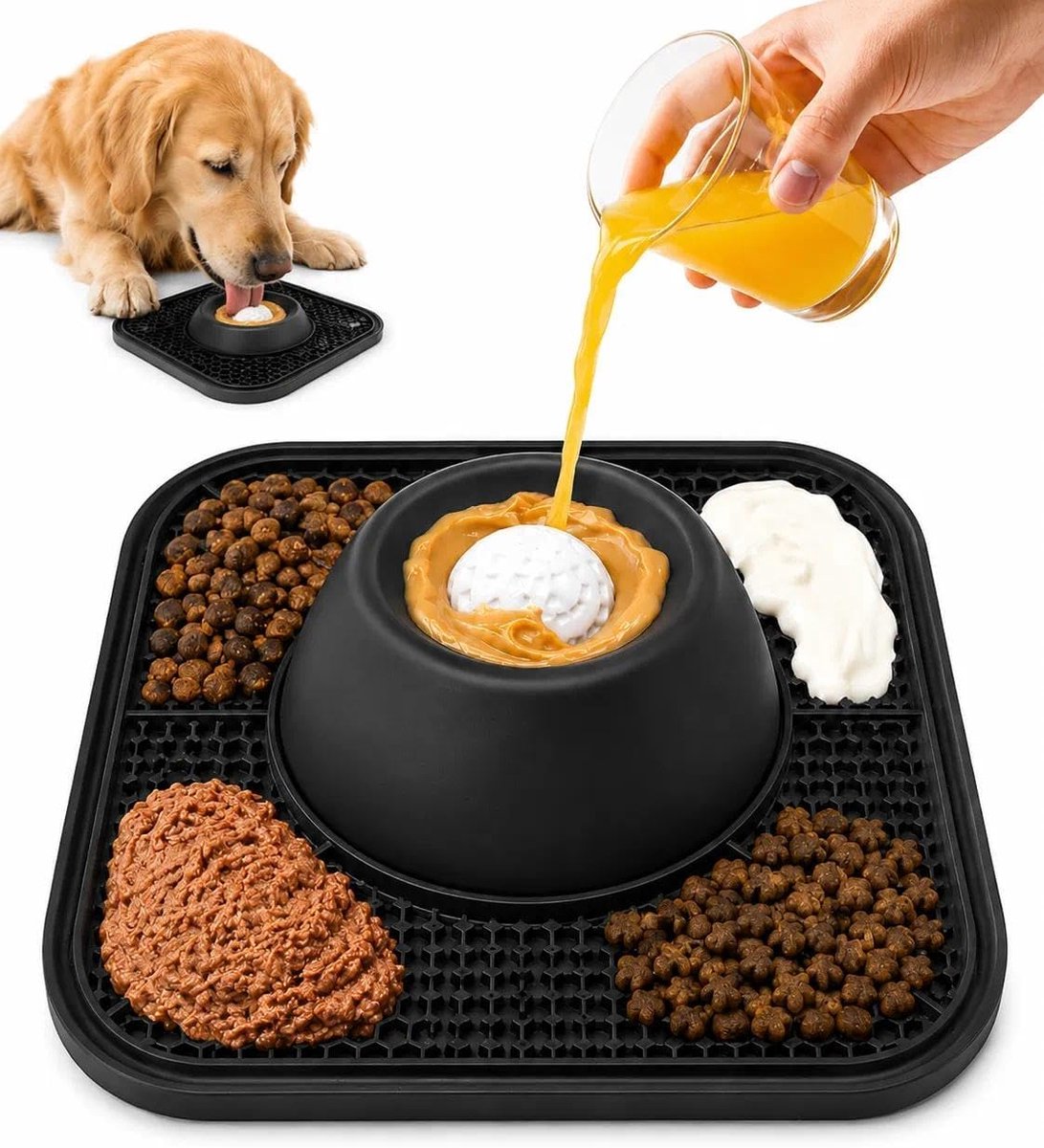 Hondenbak voor vloeibare lekkernijen, yoghurt likbal voor honden, hondenspeelgoed voor grote, middelgrote en kleine rassen