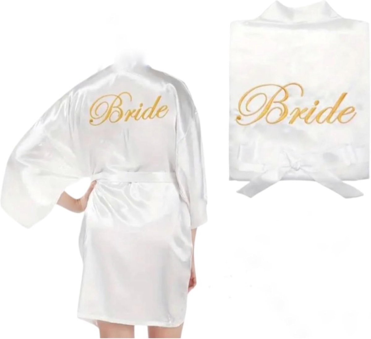 Kimono bruid wit | Bridesmaid roze | badjas kort | vrijgezellenfeest outfit | spa | sauna badjas | bachelorette party | wellness | saunakurd