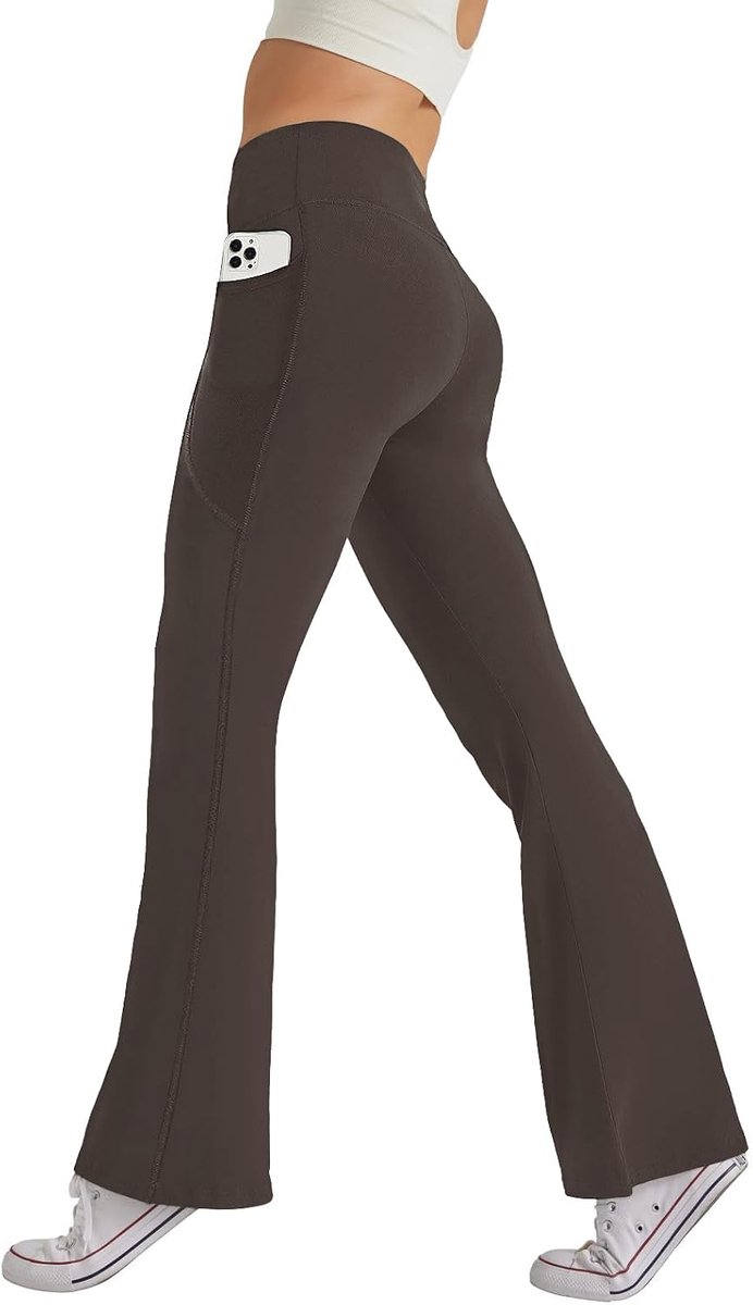 Damesbroek met zakken, yogabroek, vrijetijdsbroek, joggingbroek, hoge taille, sportbroek, elastische brede bootcut, jazzpants