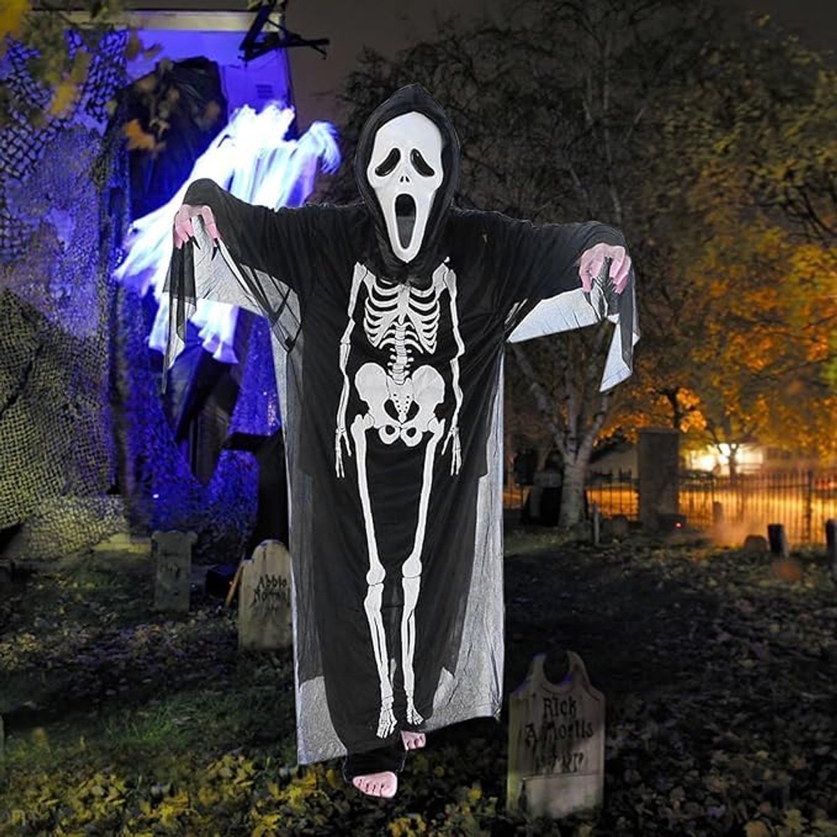 Halloweenkostuum, 90 cm, griezelig zombiekostuum voor kinderen, spookkostuum, skelet, Halloween, kinderkostuum, kinderen, jongens, meisjes, cosplay, carnaval, thema, Halloween, kerstfeest,