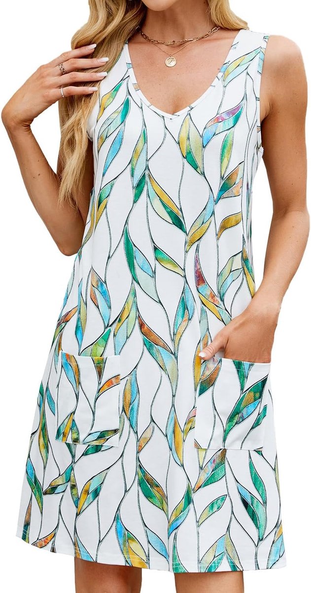 Jurken voor dames, losse V-hals mouwloze tankjurk, lentestrand, vakantie, overgooiers badpak coverup