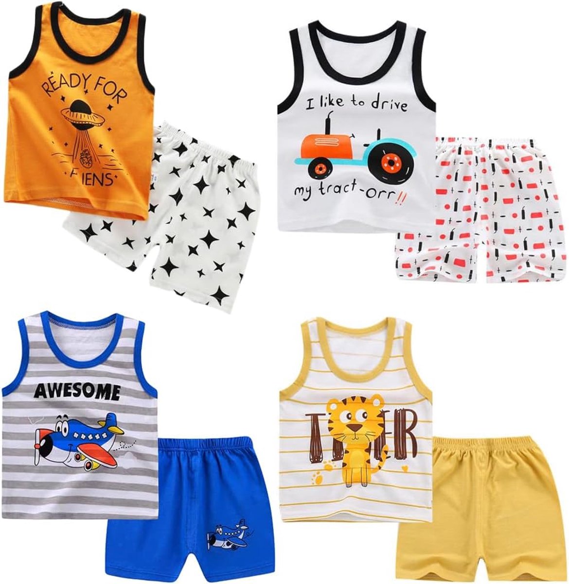 8 stuks jongens of babyjongens mouwloos T-shirt tanktops korte broek kleding sets, leeftijd (3 maanden tot 7 jaar)