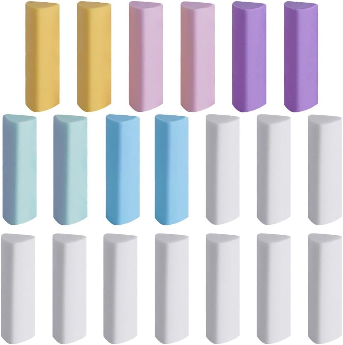 Driehoekige gum, 20 stuks in 6 kleuren, kleurrijke gummen, gum met antislip grepen, schoon gummen met weinig slijtage, voor kantoor