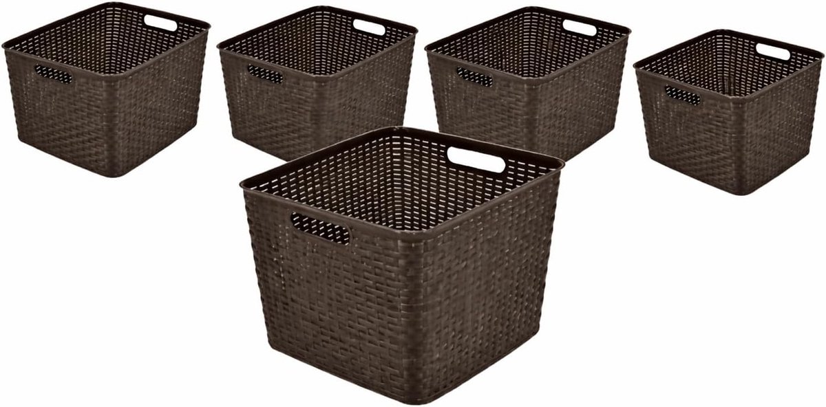 28,5L Set - Kunststof Rattan Design – Mandjes Riet Look – Opbergbox voor Kinderkamer – Keukenkast en Kledingkast Organizer – 40x34x23 cm