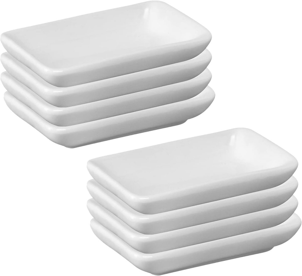 Set van 8 keramische kommetjes/serveerschaaltjes, rechthoekig, klein, afmetingen: 7,8 x 5 x 1,5 cm, keramiek, Tapas + Friends, wit, 697522E1