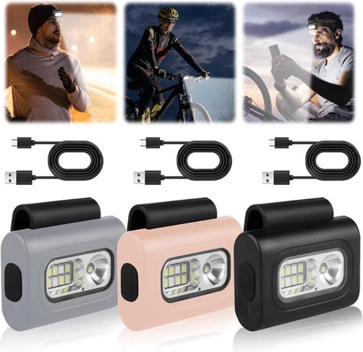 PRO led-cliplamp 6 lichtmodi USB-oplaadbaar waterdicht looplicht voor joggen kamperen - 2 stuks .