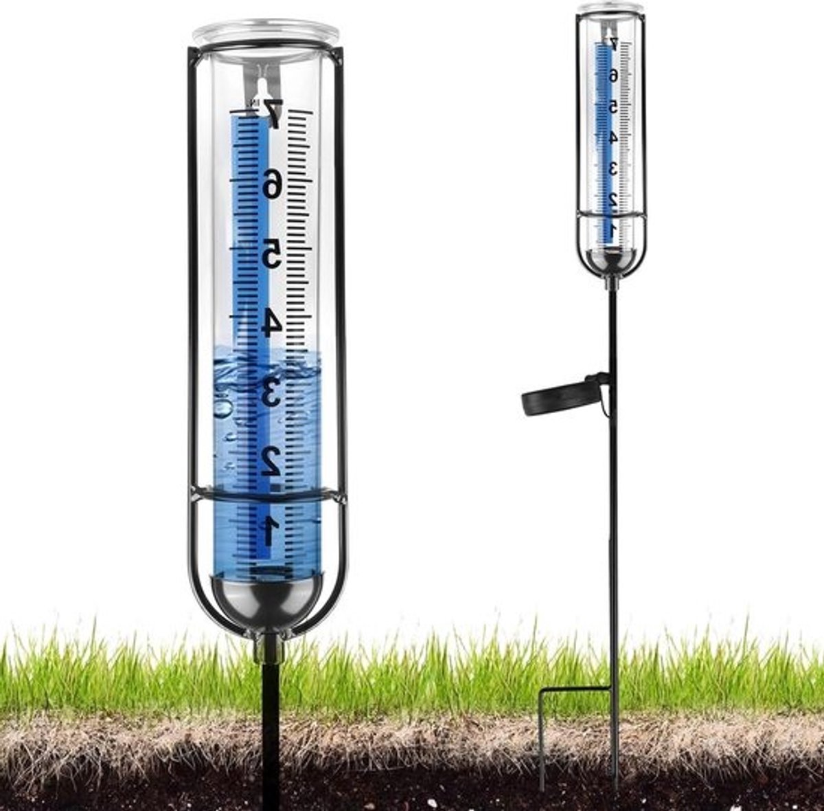 Regenmeter op zonne-energie met grondpen en LED neerslagmes vorstbestendig glas - Tuindecoratie voor gazon, terras, velden en binnenplaatsen