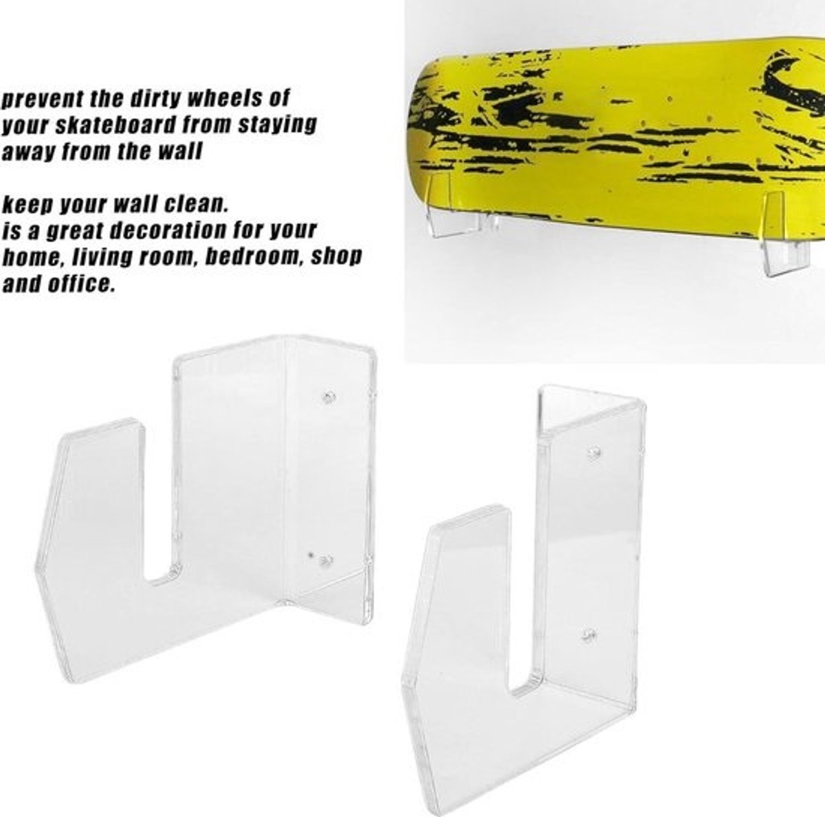 Skateboard Muursteun - Wandmontage Schuifplaatbeugel - Acryl Duurzaam - Skateboard Wandhanger voor Thuis .