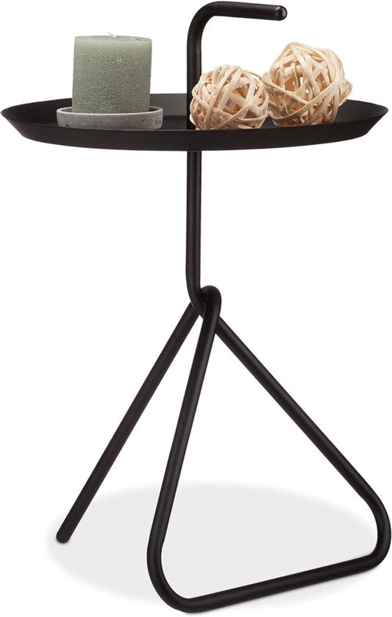 Moderne zwarte bijzettafel met handvat - Ideaal voor woonkamer, slaapkamer of terras