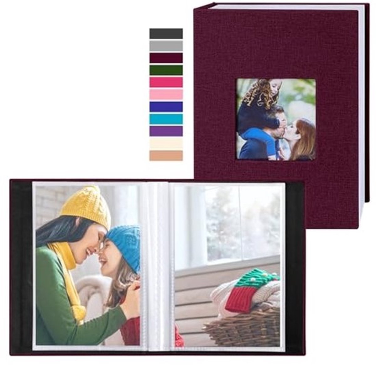 Fotoalbum 10 x 15 cm - Klein Mini Linnen - 2 Verpakkingen met 50 Vakken - Paars