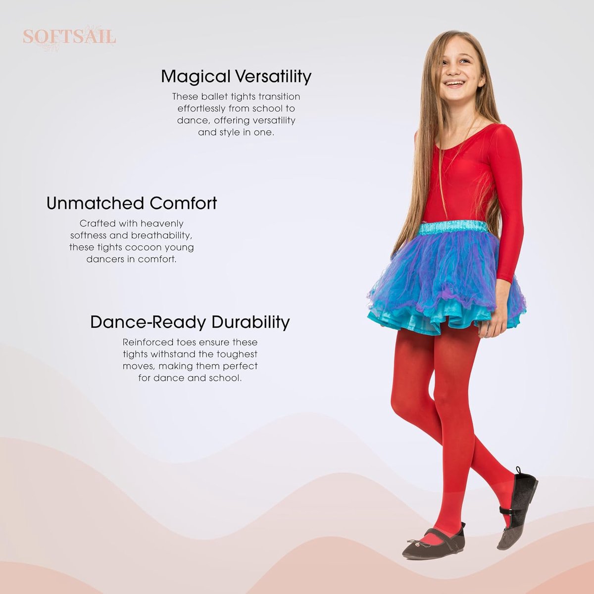 Balletmaillot voor meisjes, schoolmaillot voor kinderen, voor meisjes, sterke voet, zachte balletmaillot, geschikt voor schooluniform, dansen en sport, 50 denier, met microvezel, 3-12 jaar