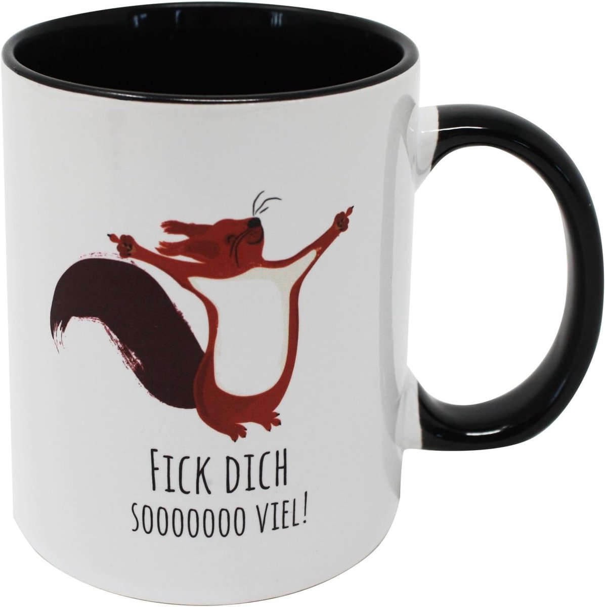 Up Fick Dich Soooo veel mok met grappige eekhoorn, koffiemok van keramiek met print en zwart handvat voor ochtendmuizen, grappige vogels, grimmers en mofkoppen