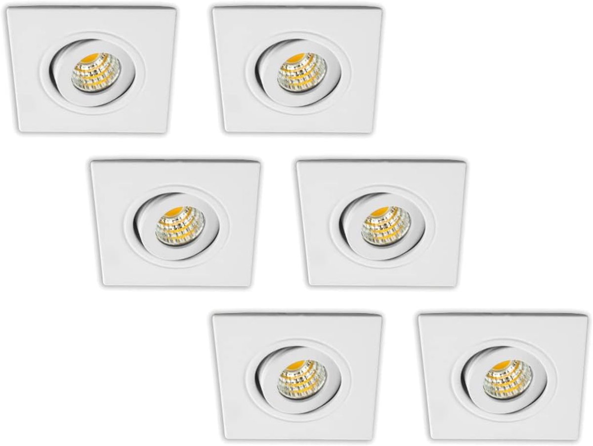 LED 3W, Wit, Vierkant, Kantelbaar, Dimbaar, 6-Pack