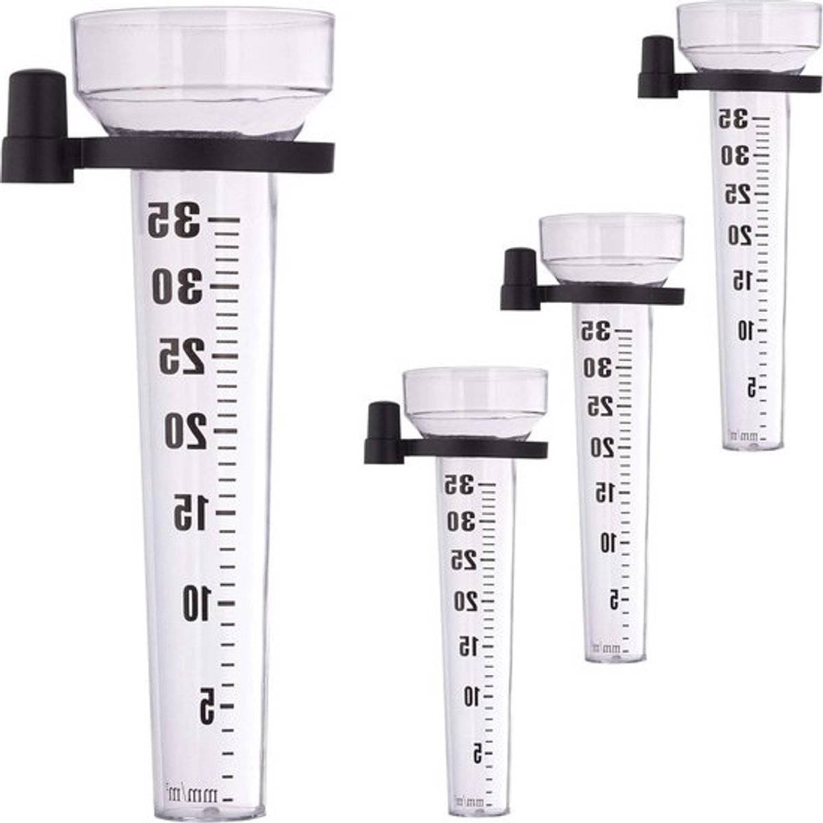 Regenmeter Set van 2 met Houder - Neerslagmeter voor de Tuin 35 mm/m² Weerbestendig Kunststof Transparant