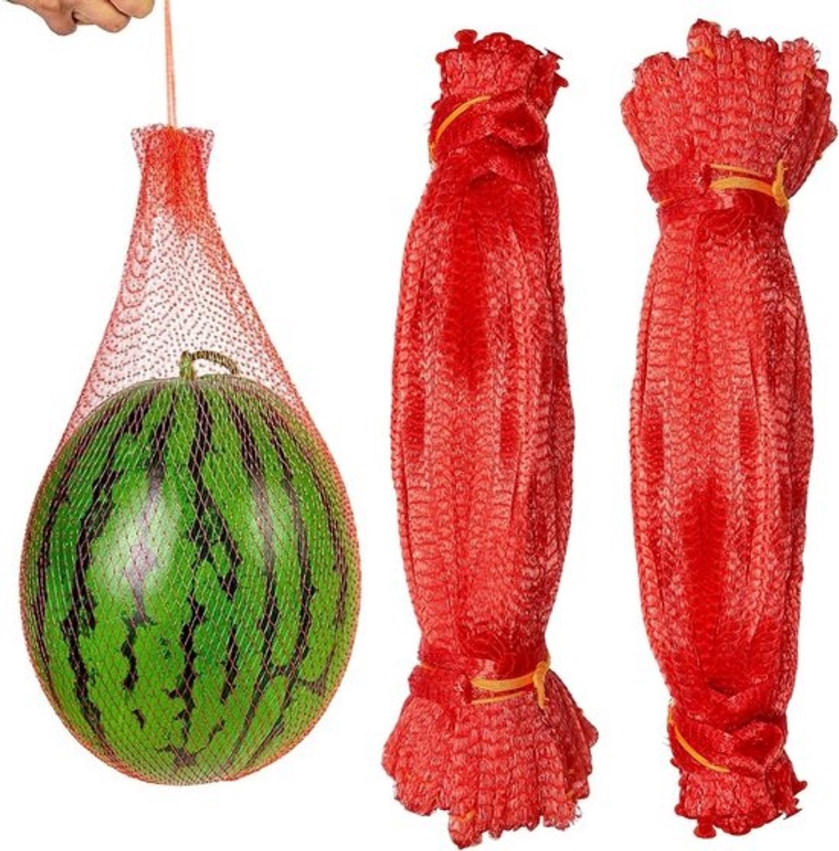 Pack van 100 Watermeloen Netten voor Tuin, Dikke Melon Hammock, Herbruikbare Netten voor Groenten en Fruit, Ideaal voor Watermeloenen en Hangende Vruchten, 45 cm