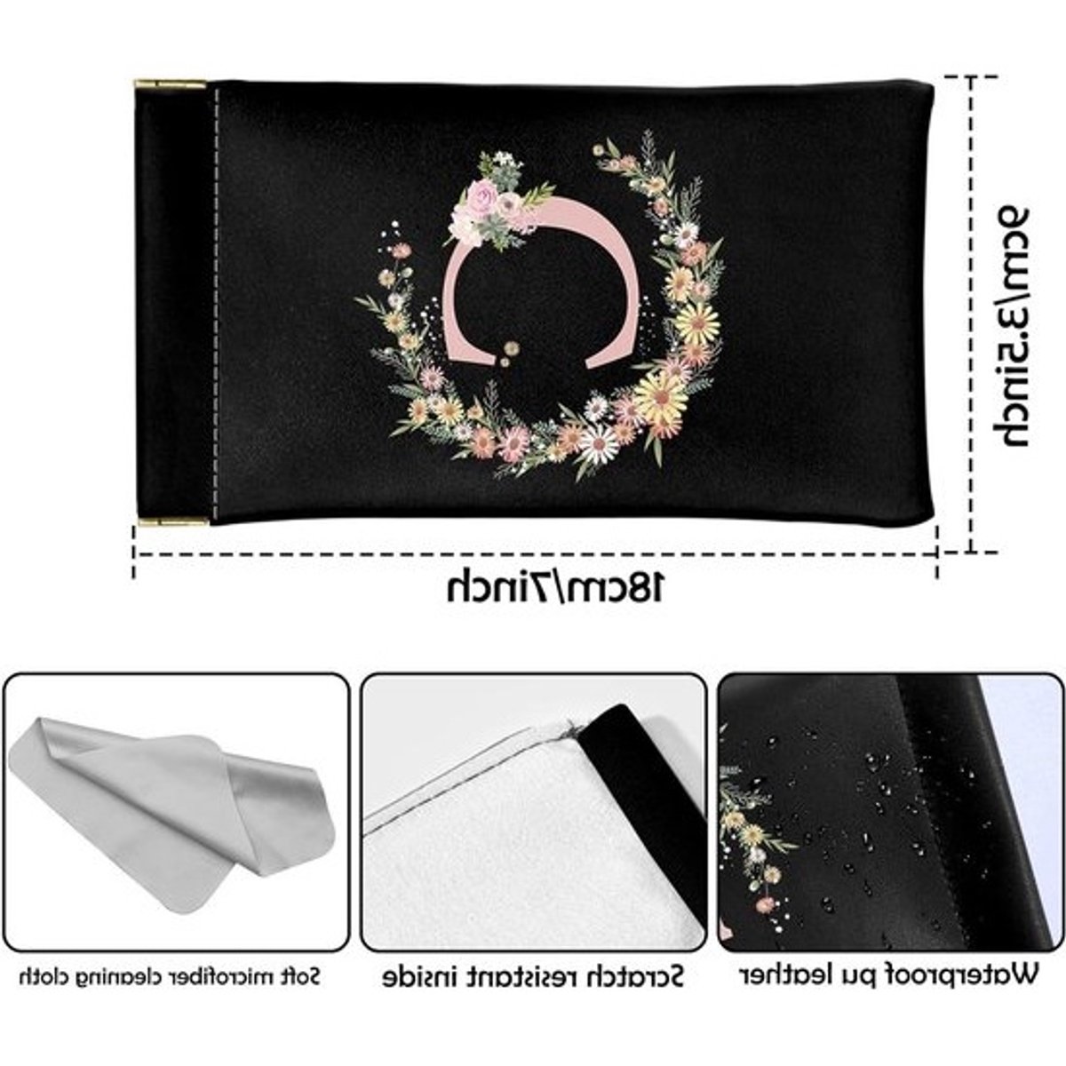 Lenzenvloeistof en Zonnebril Case Pouch van Zacht PU Leer met Reinigingsdoek voor Vrouwen en Meisjes
