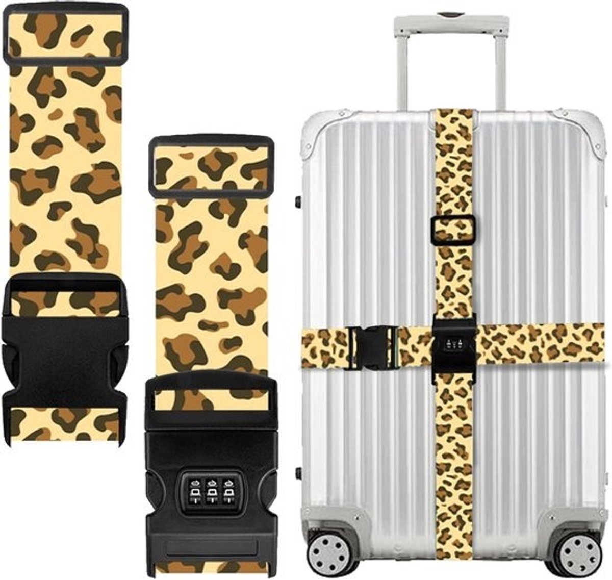Set van 2 kofferbanden - Met patroon en combinatieslot - 3-cijferige code - Veiligheid en reisaccessoires - Opvallend ontwerp - Zebrapatroon