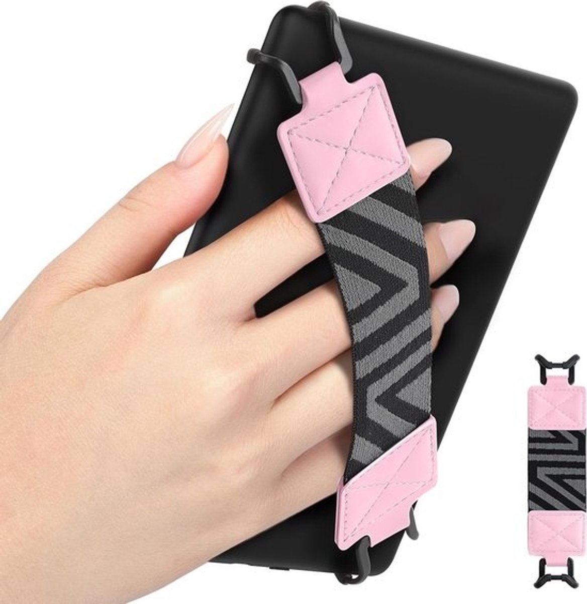 Veilige handstrap voor 6-8" e-readers en tablets - verstelbare handgreep, roze textuur