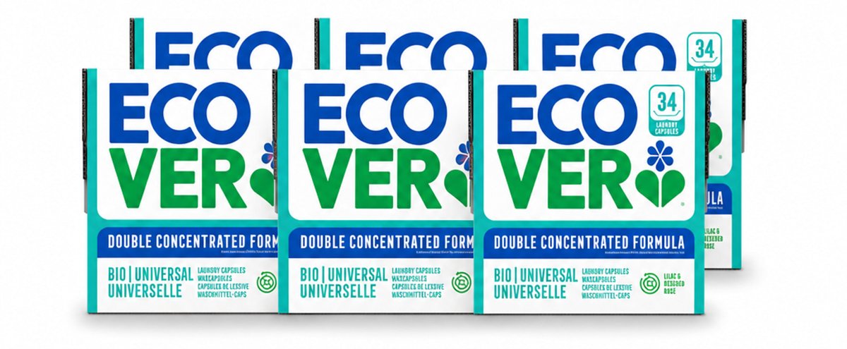 6 x Ecover - Waspods - Universeel - Geconcentreerde formule - 34 wasbeurten - Voordeelverpakking - 6 stuks