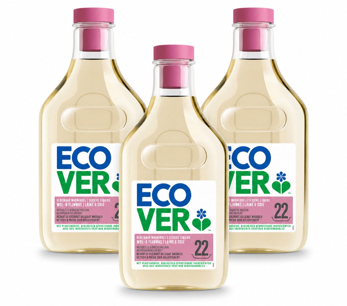 3 x Ecover - Vloeibaar wasmiddel - Wol & Fijnwas - 1 liter - 22 wasbeurten - Voordeelverpakking - 3 stuks