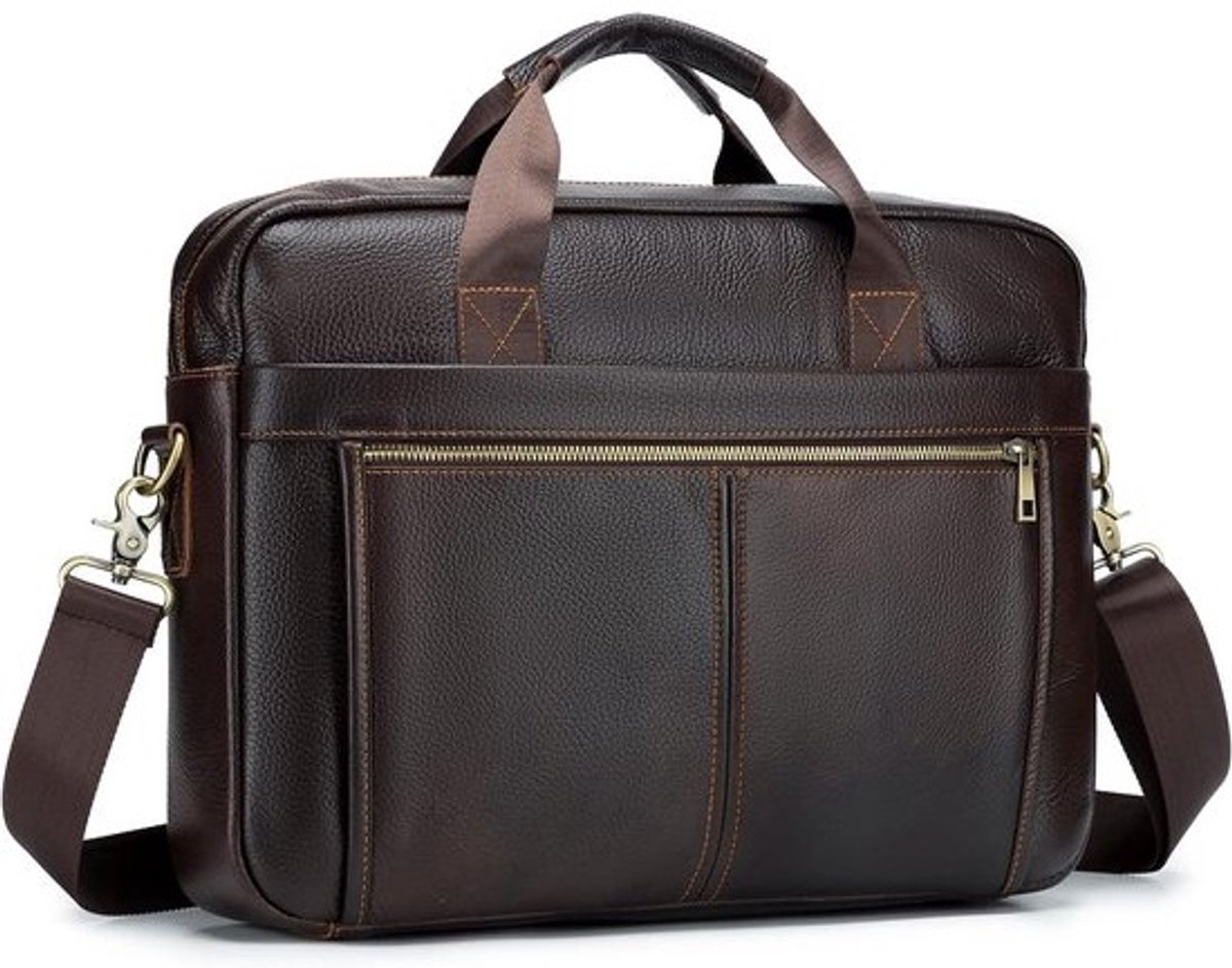 Leren laptoptas - voor laptops van 15.6 inch - Grote vintage schoudertas - voor mannen - Ideaal voor zakelijke reizen, kantoor en documenten
