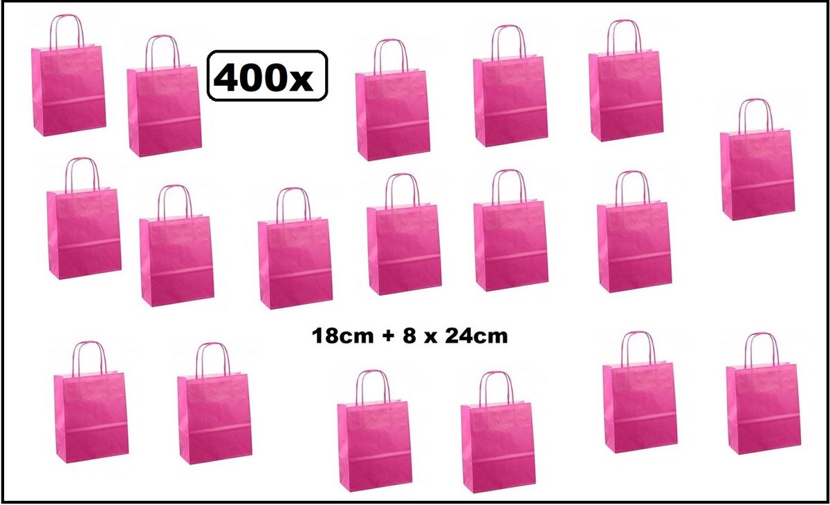 400 stuks Papieren koordtas pink 18x8x24cm – koord tas luxe kerst shoppen kado thema feest goodie bag festival evenement