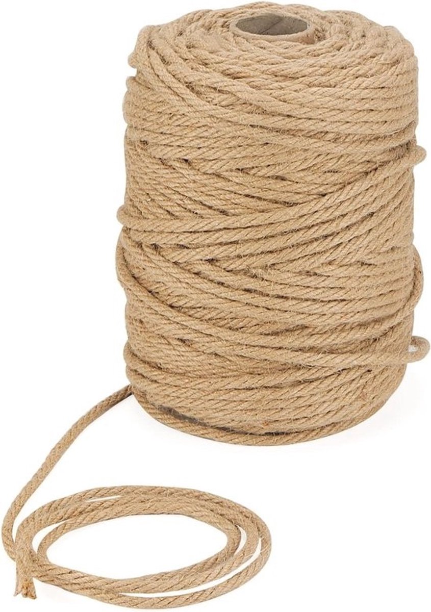 Allecta - Natuurlijk jute touw 120 m x 6 mm - voor ambacht en krabpalen - Gedraaid henneptouw 1/4 inch