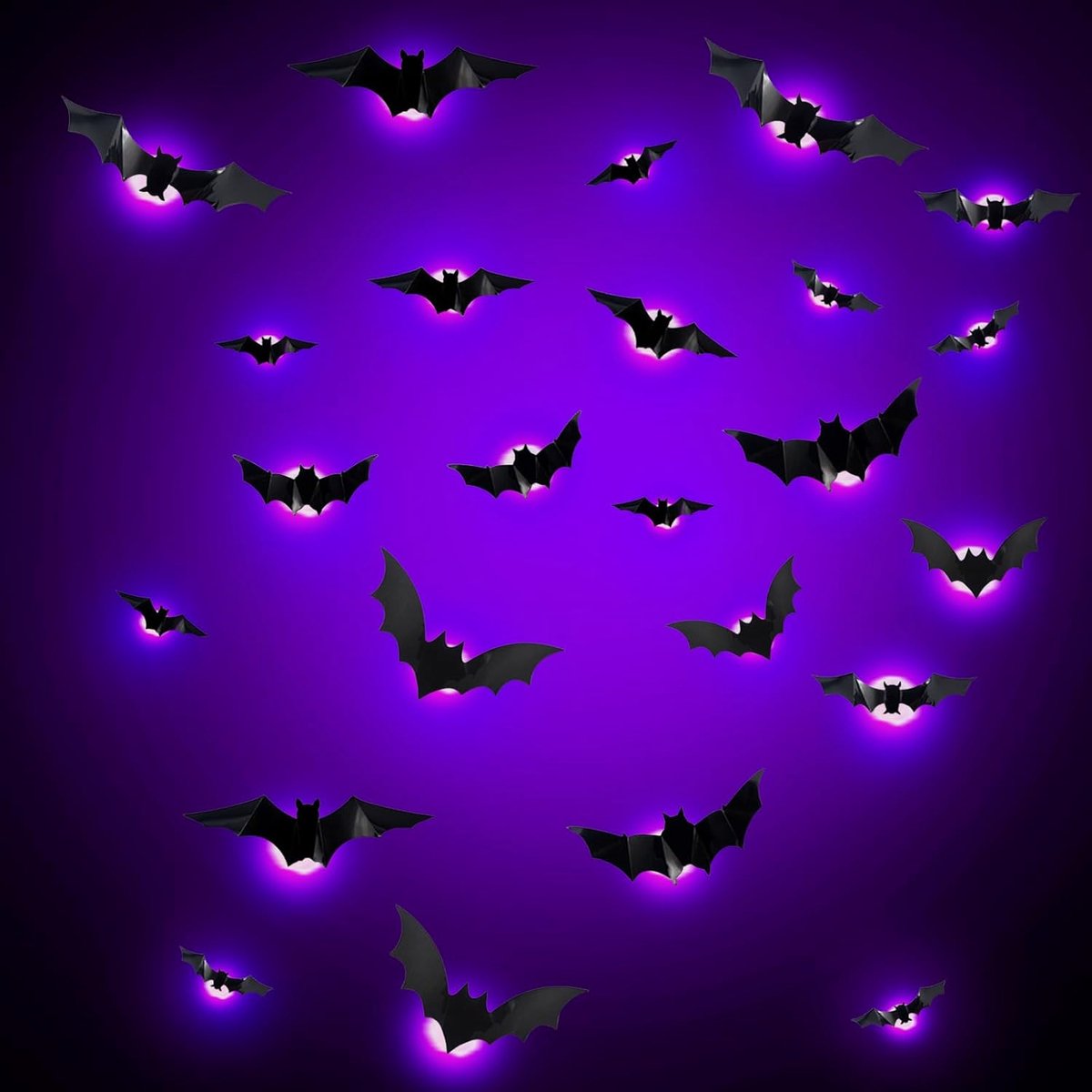 KZQ 24-Piece Halloween Decoration Set with LED Lighting – 3D Bat Wall Stickers for Indoors and Outdoors – Glow-in-the-Dark Kit for Windows, Walls, and Doors – Black