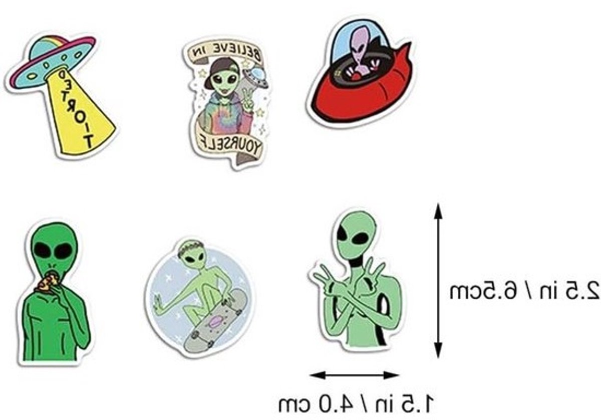 2 Sets Aliens Thema PVC Stickers voor Bagage, Skateboard en Fietsen - 6.5 x 4 x 0.1 cm