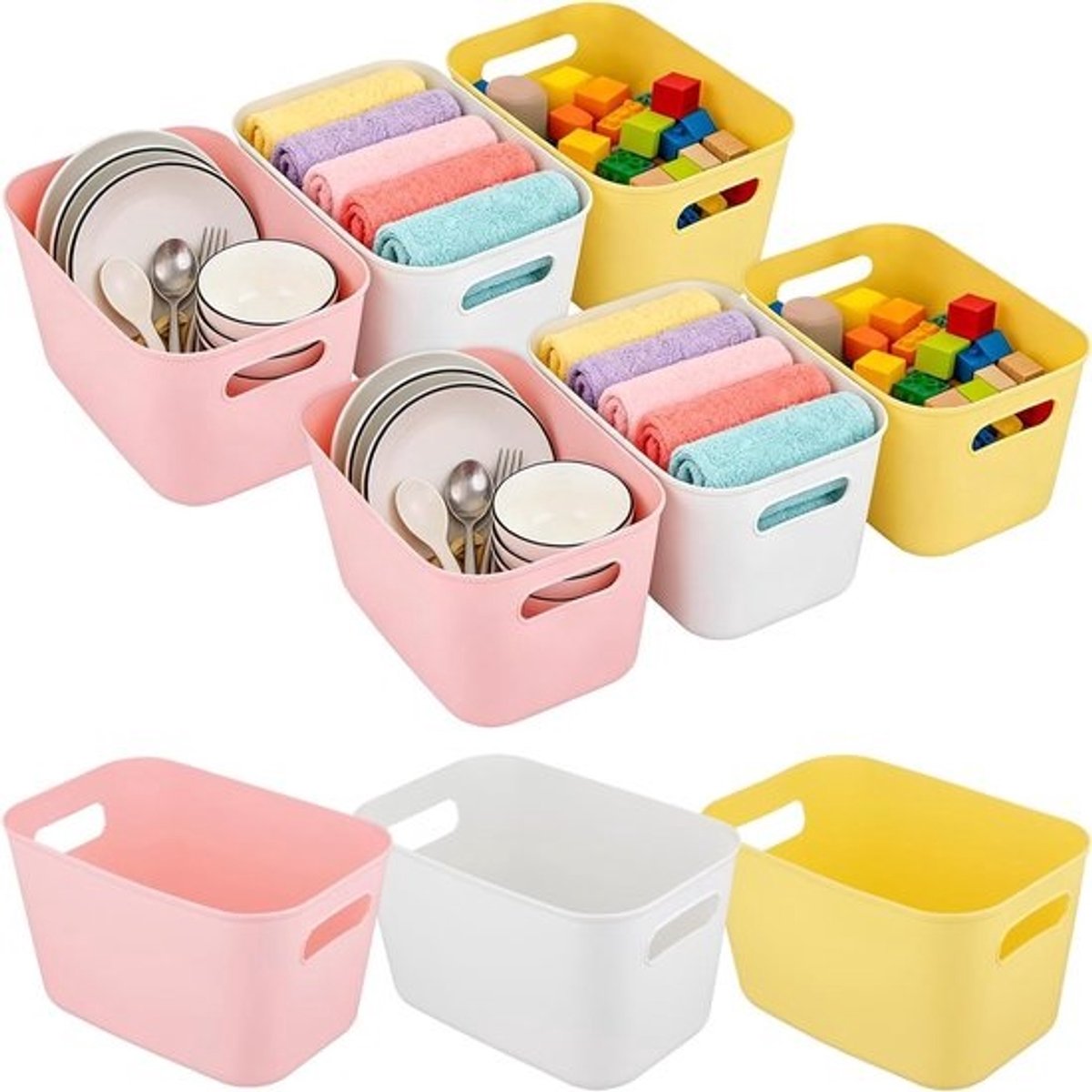 Set van 9 stapelbare plastic opbergdozen van 6 L - Met handvatten voor keuken, kantoor en badkamer - 25,5 x 16 x 15 cm voor organisatie en ruimtebesparing