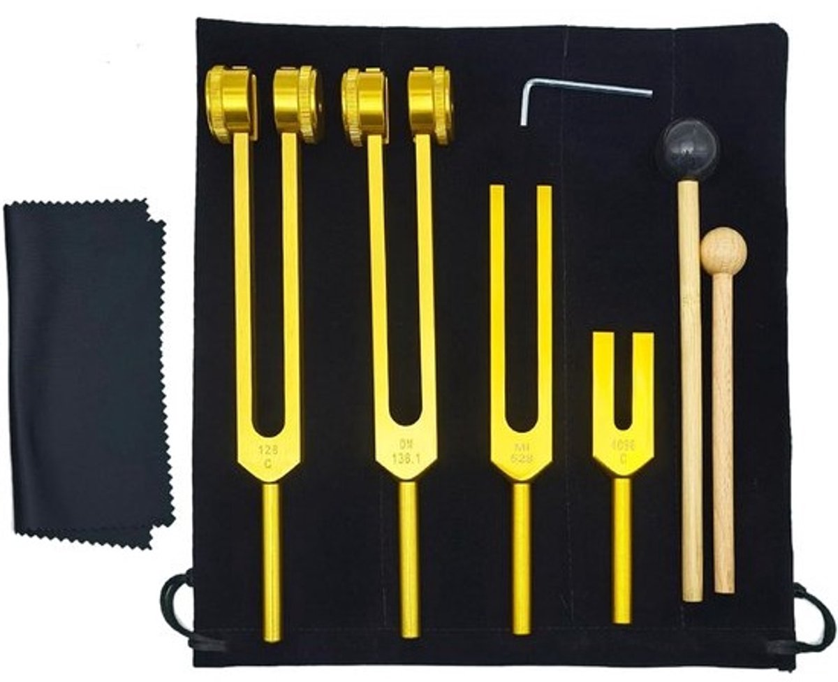 Set stemvorken - Geluidsinstrumenten voor tuning - Voor meditatie en ontspanning - Therapeutische trillingen - 215 cm - Goud