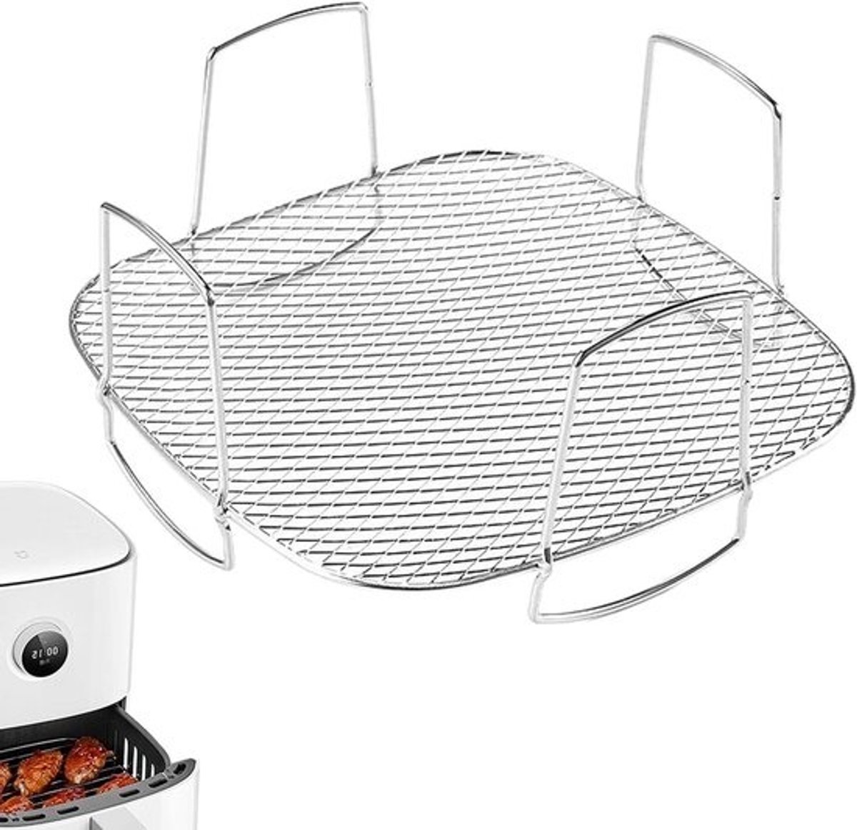 Airfryer Bakrek - Grillmandje Oven - Gezond Koken - Gelijkmatige Hitte - 20 cm - Zilver
